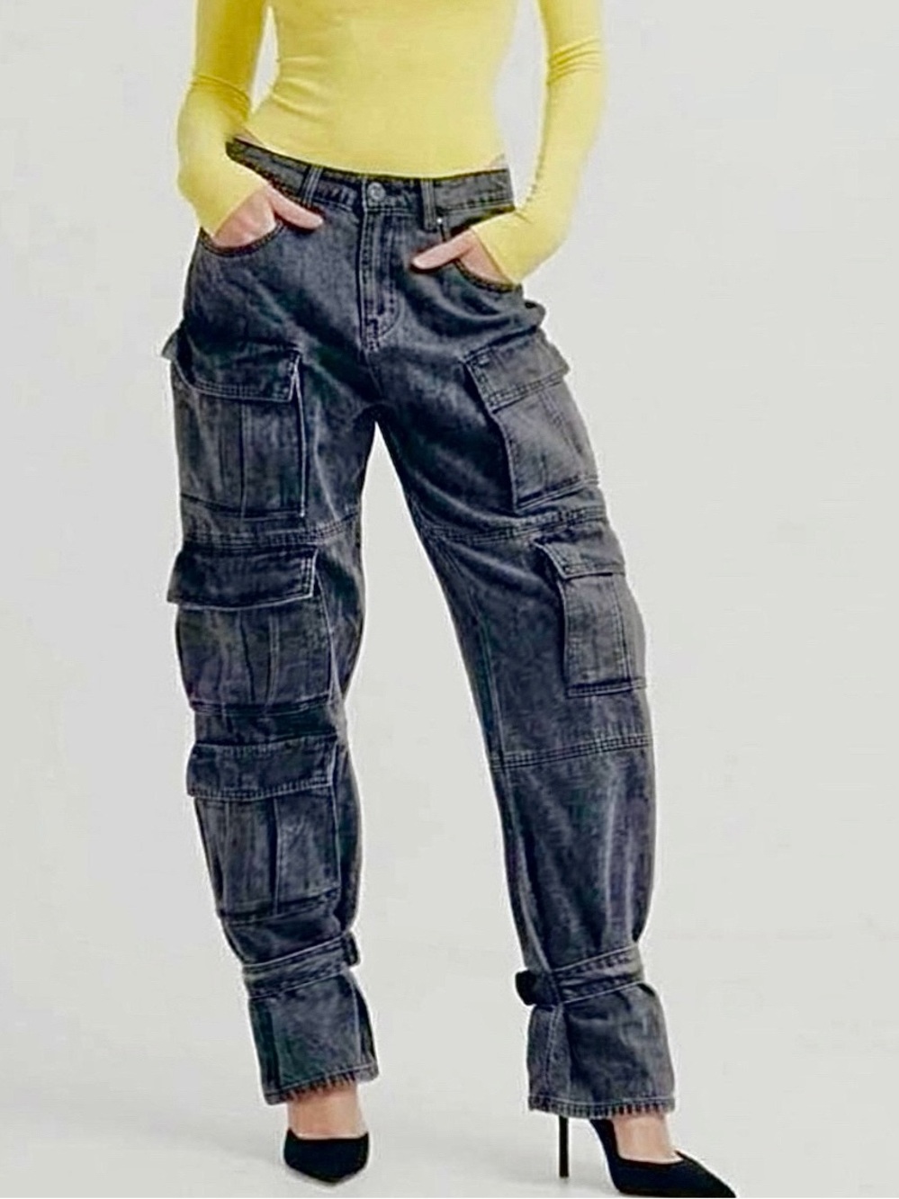 Torn By Ronny Kobo Zayla Cargo Jeans in Washed Black Women Sz27/4